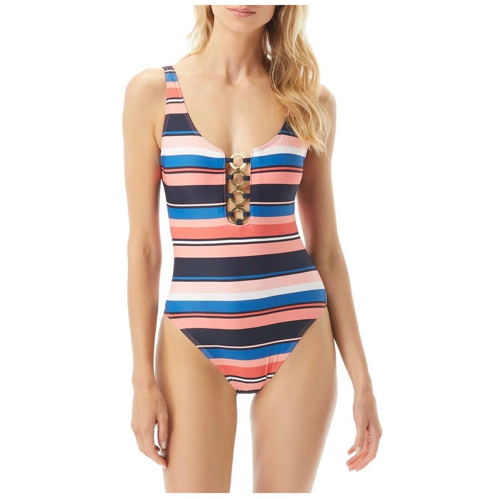 Michael Kors Persimmon Stripe One Piece Swimsuit size 8
